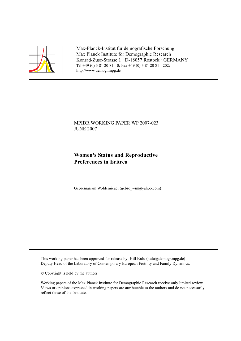 Women's Status and Reproductive Preferences in Eritrea