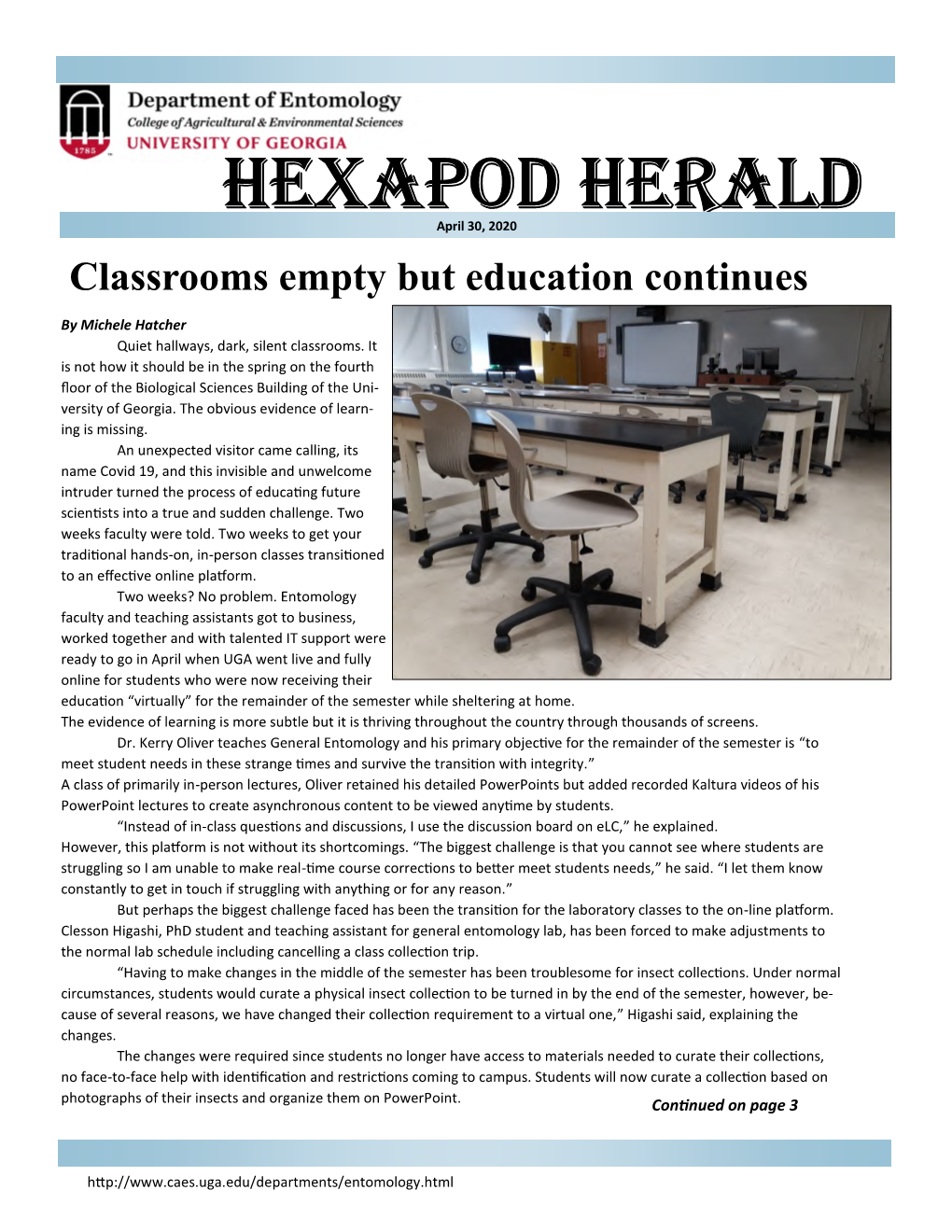 Hexapod Herald April 30, 2020 Classrooms Empty but Education Continues