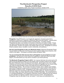 The Manitoulin Phragmites Project Results of 2018 Work Compiled by Judith Jones, Project Coordinator, October 2018