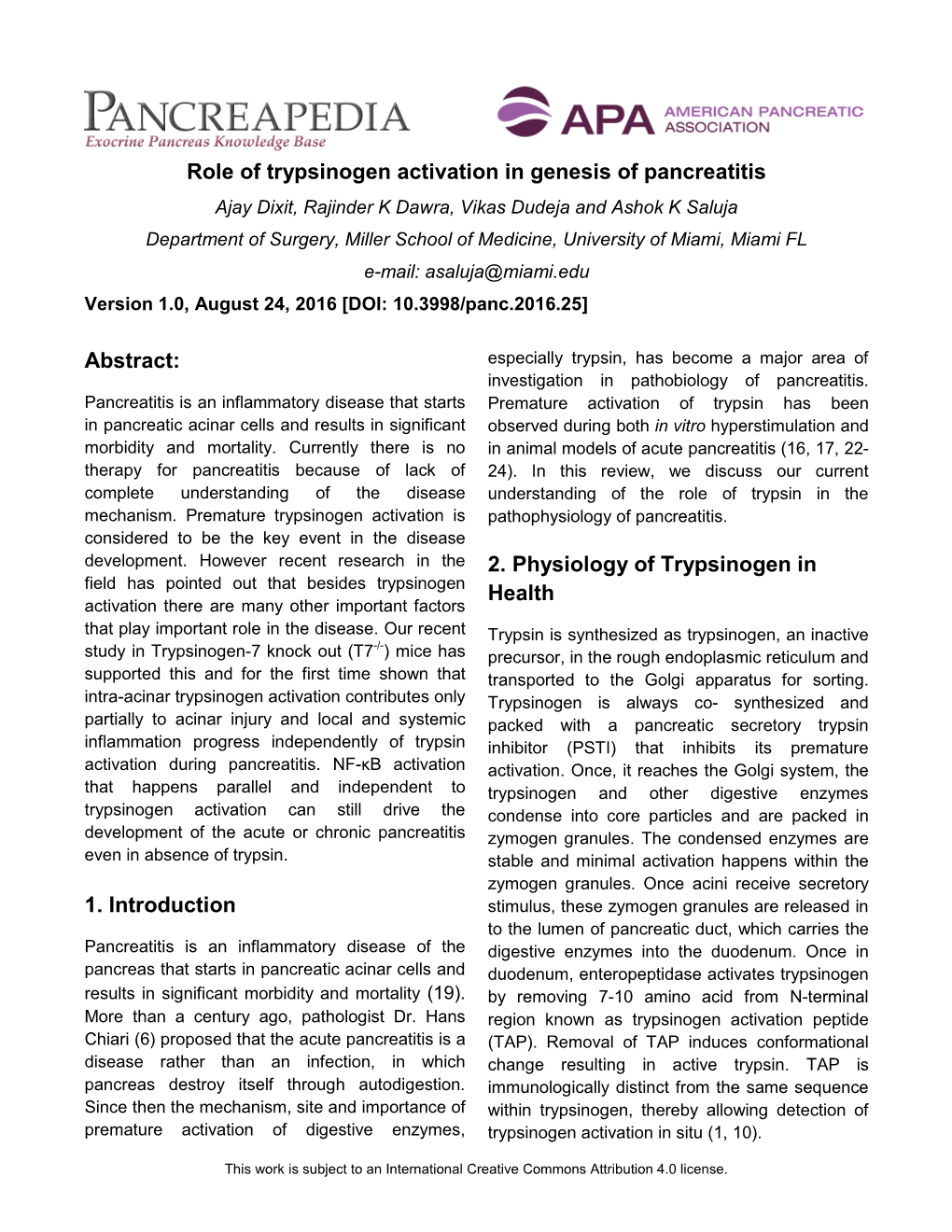 Role of Trypsinogen Activation in Genesis Of