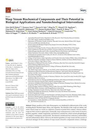 Wasp Venom Biochemical Components and Their Potential in Biological Applications and Nanotechnological Interventions