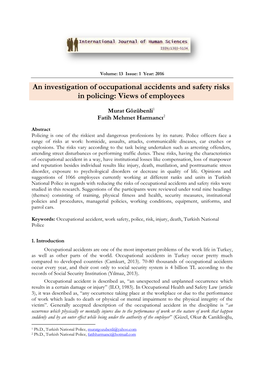 An Investigation of Occupational Accidents and Safety Risks in Policing: Views of Employees