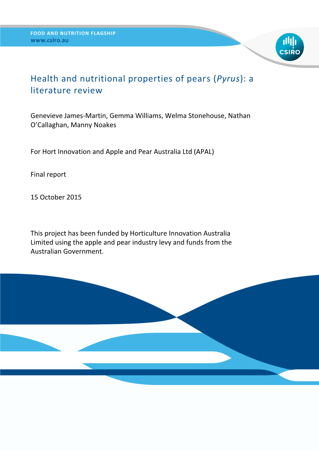 Health and Nutritional Properties of Pears (Pyrus): a Literature Review