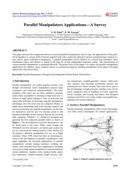 Parallel Manipulators Applications—A Survey