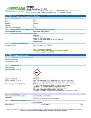Xenon Gas Xe Safety Data Sheet SDS P4677