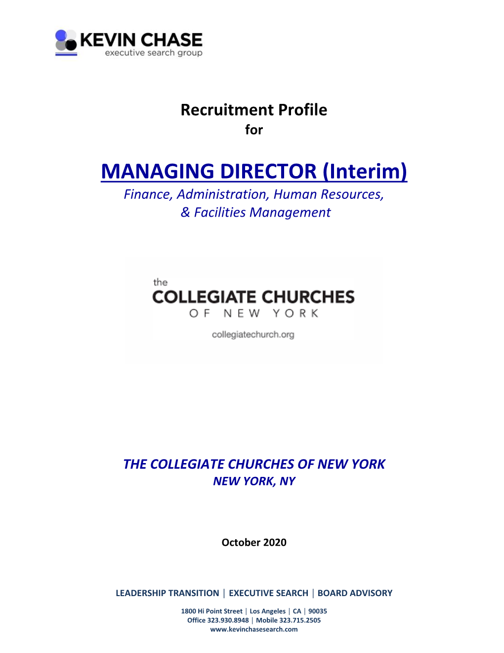 MANAGING DIRECTOR (Interim) Finance, Administration, Human Resources, & Facilities Management