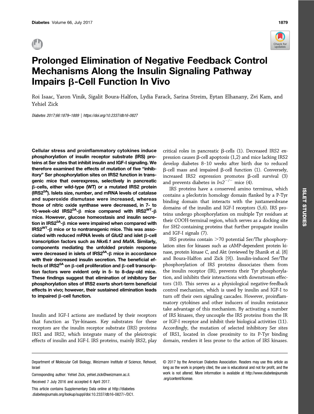 Prolonged Elimination of Negative Feedback Control Mechanisms Along the Insulin Signaling Pathway Impairs B-Cell Function in Vivo