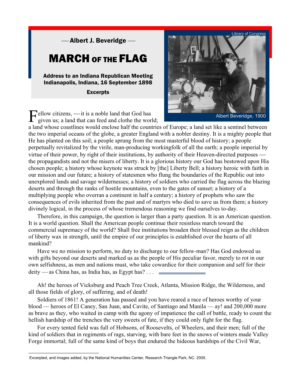 Albert Beveridge, "March of the Flag,"