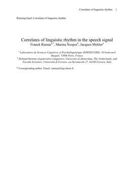 Correlates of Linguistic Rhythm in the Speech Signal Franck Ramusa,*, Marina Nesporb, Jacques Mehlera