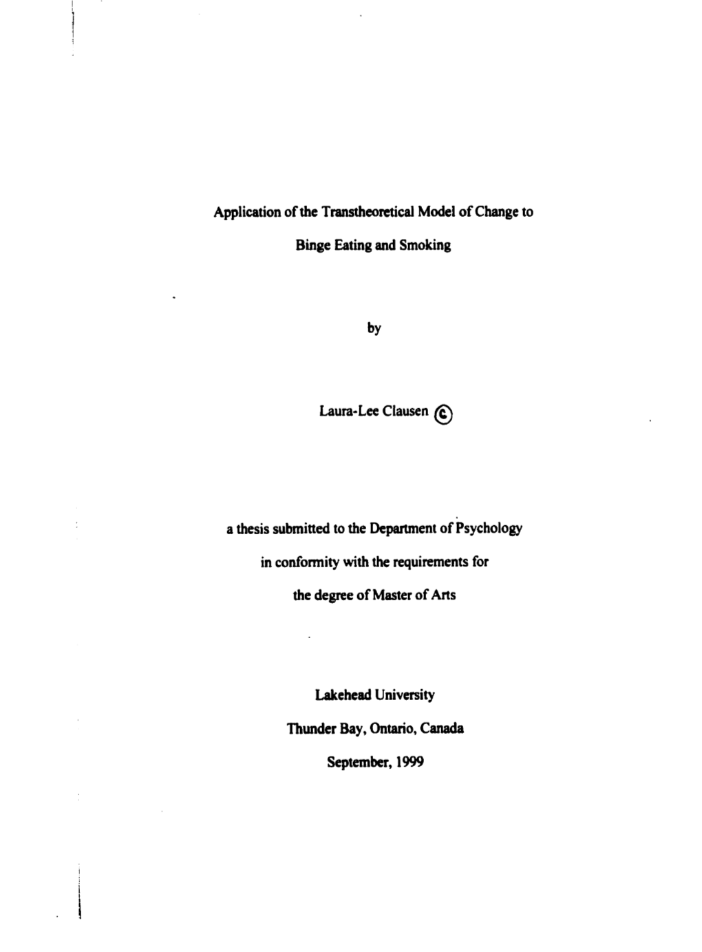 Application of the Transtheoretical Model of Change to Laura-Lee