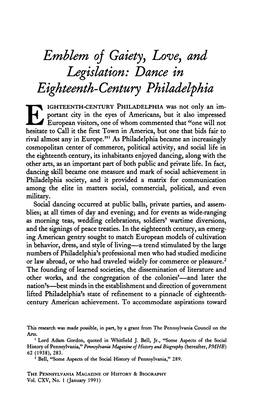 Dance in Eighteenth-Century Philadelphia