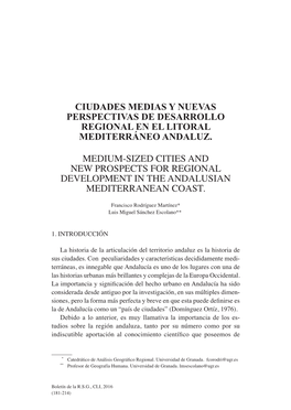Ciudades Medias Y Nuevas Perspectivas De Desarrollo Regional En El Litoral Mediterráneo Andaluz