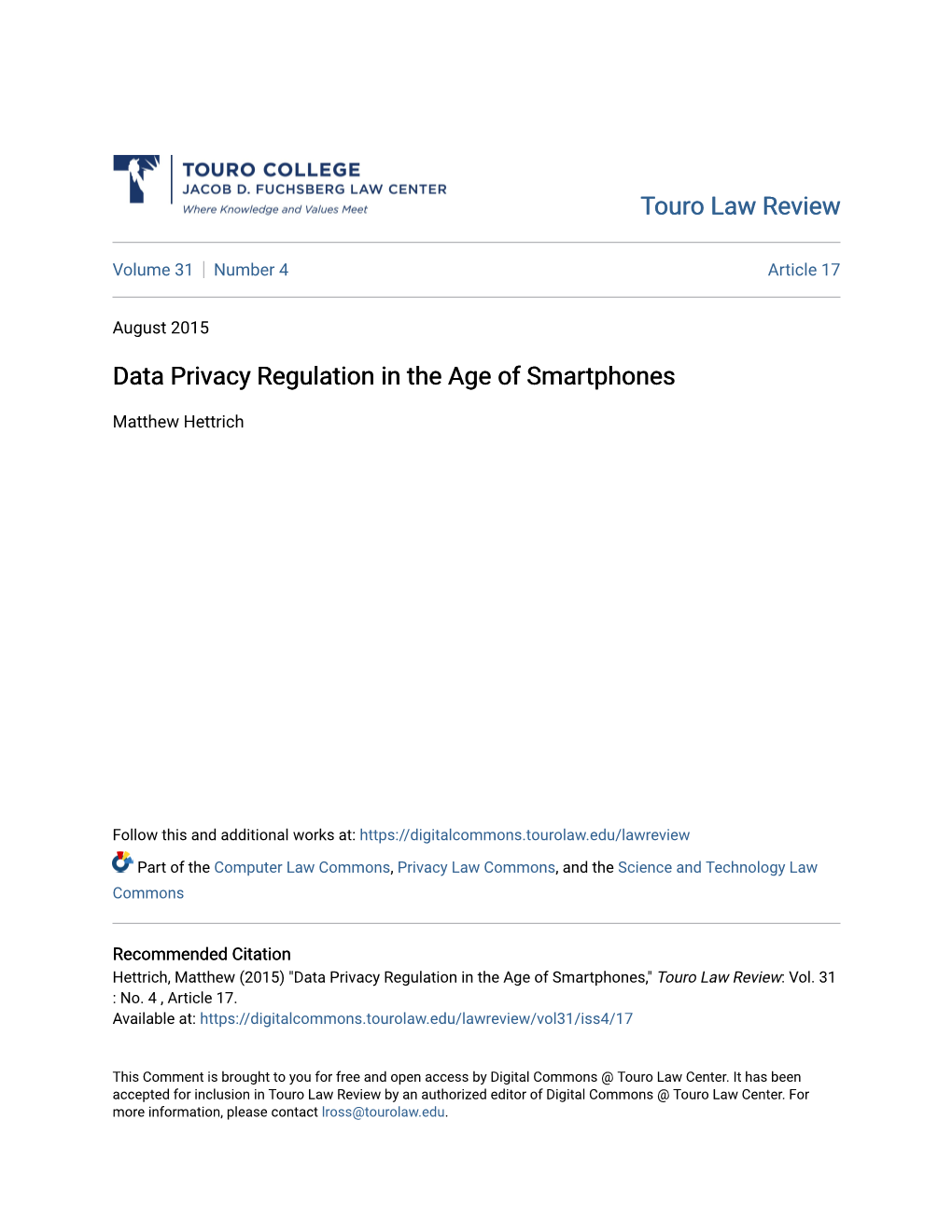 Data Privacy Regulation in the Age of Smartphones