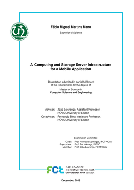 A Computing and Storage Server Infrastructure for a Mobile Application