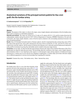 Anatomical Variations of the Principal Nutrient Pedicle for Iliac Crest Graft: the Ilio-Lumbar Artery