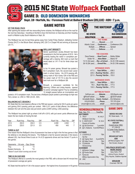 2015 NC State Wolfpack Football GAME 3: OLD DOMINION MONARCHS Sept