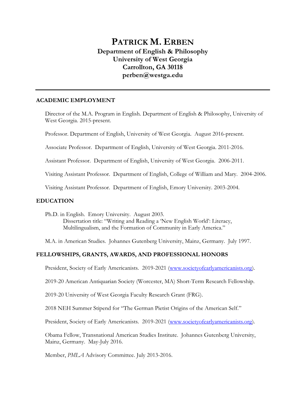 Download Curriculum Vitae for Patrick Erben