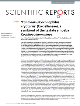 (Coxiellaceae), a Symbiont of the Testate Amoeba Cochliopodium Minus