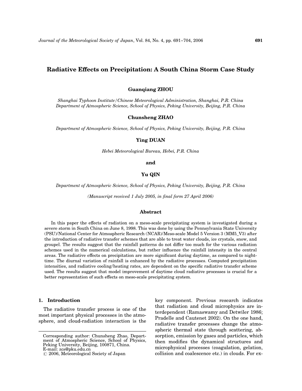 Radiative Effects on Precipitation: a South China Storm Case Study