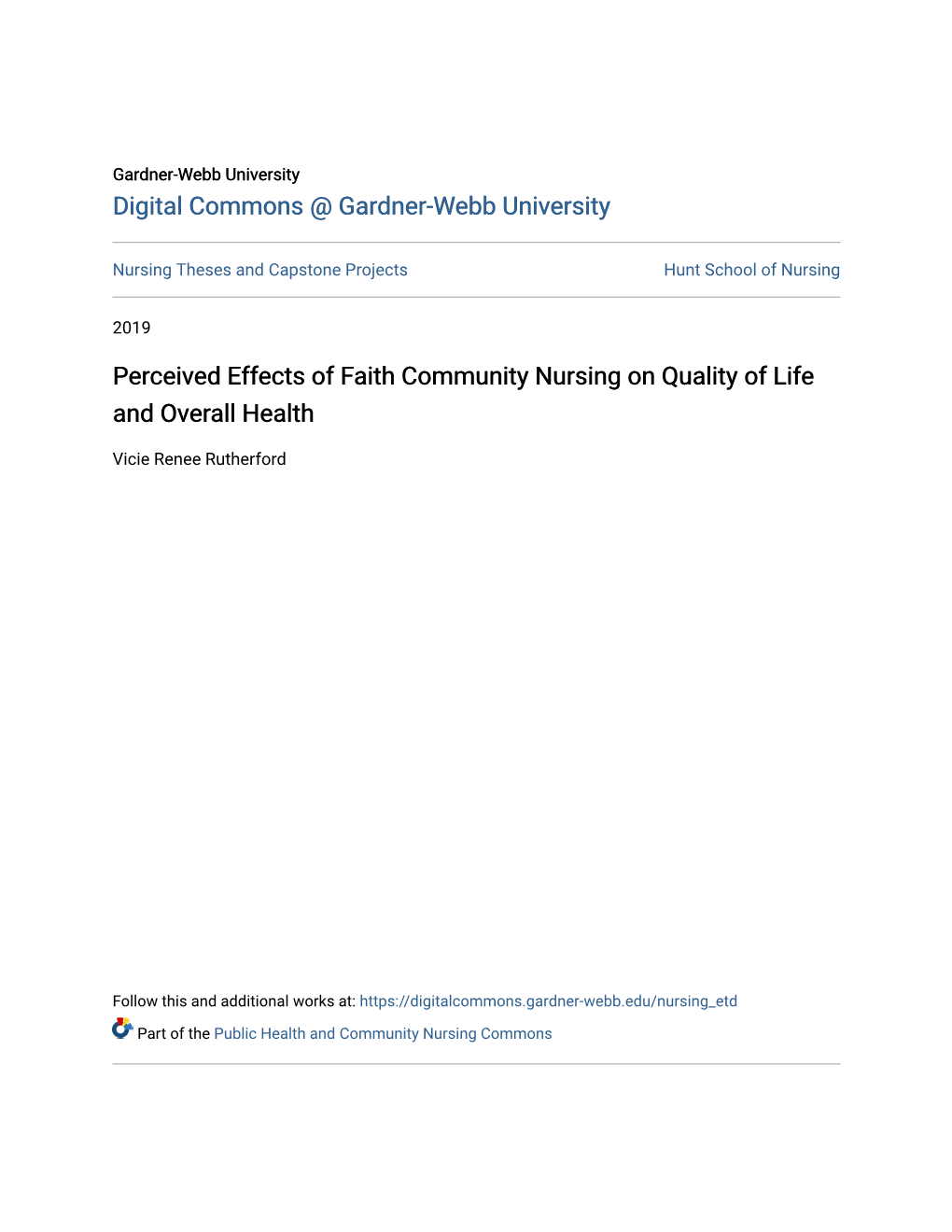 Perceived Effects of Faith Community Nursing on Quality of Life and Overall Health