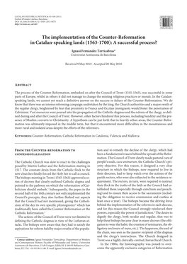 The Implementation of the Counter-Reformation in Catalan-Speaking Lands (1563-1700): a Successful Process?