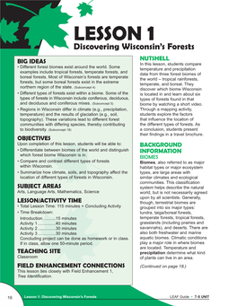 LESSON 1 Discovering Wisconsin’S Forests