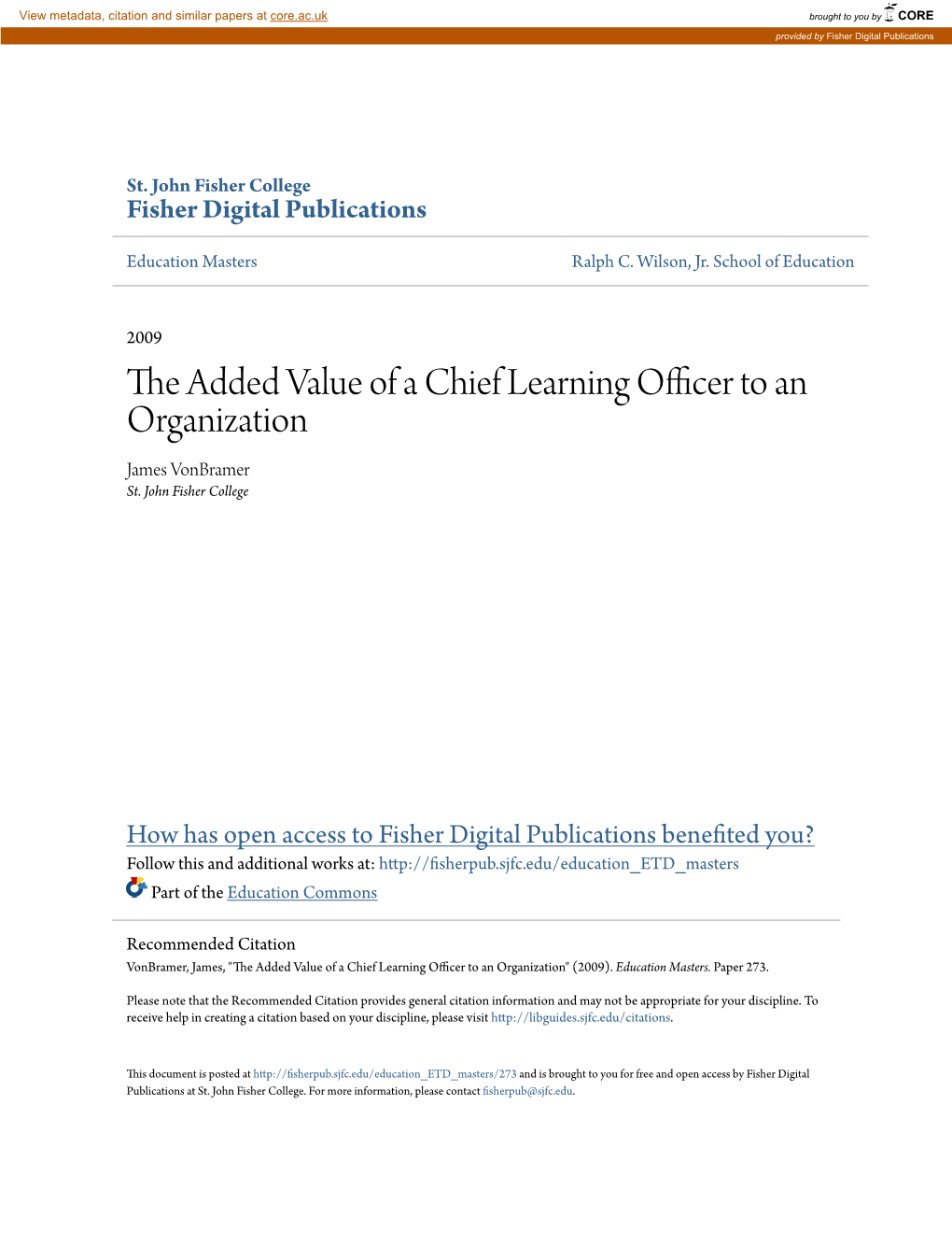 The Added Value of a Chief Learning Officer to an Organization" (2009)