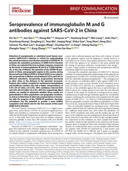 Seroprevalence of Immunoglobulin M and G Antibodies Against SARS-Cov-2 in China