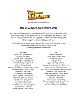Deloreans Repertoire May 2019