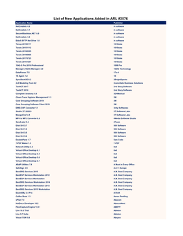 List of New Applications Added in ARL #2576