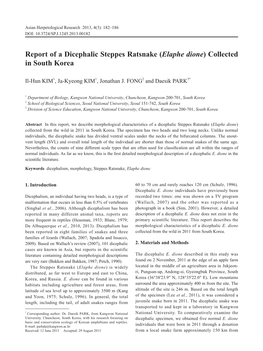 Report of a Dicephalic Steppes Ratsnake (Elaphe Dione) Collected in South Korea