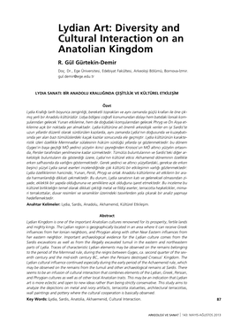 Lydian Art: Diversity and Cultural Interaction on an Anatolian Kingdom R