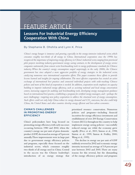 Feature Article Lessons for Industrial Energy Efficiency Cooperation with China