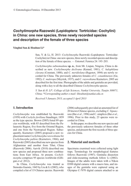 Cochylimorpha Razowski (Lepidoptera: Tortricidae: Cochylini) in China: One New Species, Three Newly Recorded Species and Description of the Female of Three Species