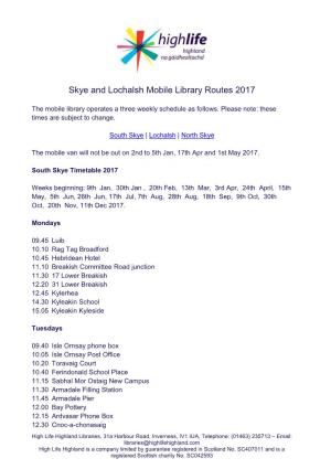 Skye and Lochalsh Mobile Library Routes 2017