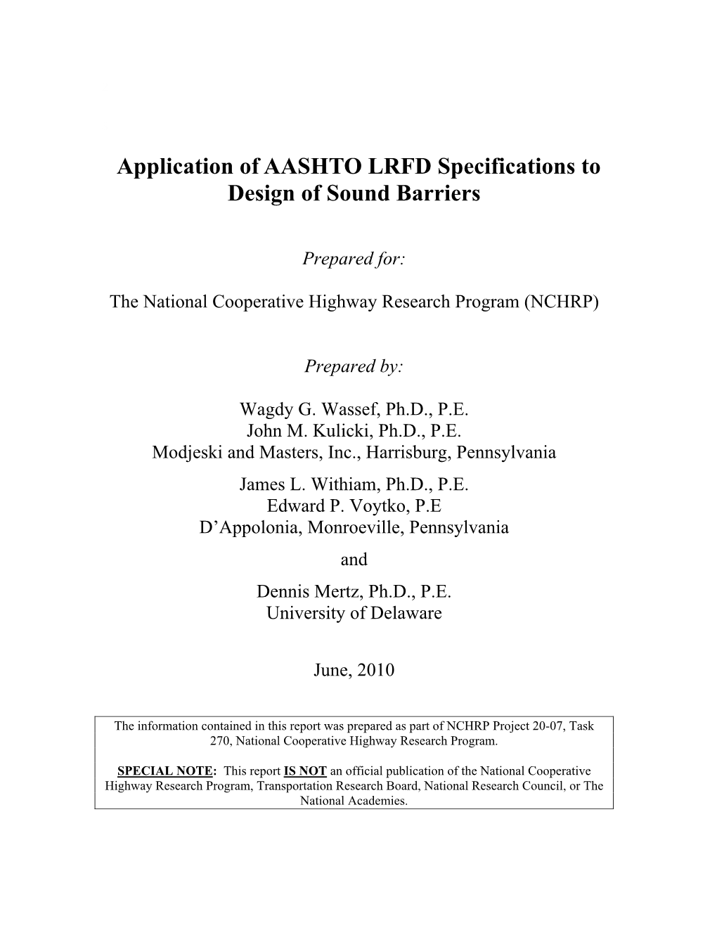 4 Application of AASHTO LRFD Specifications to Design of Sound Barriers