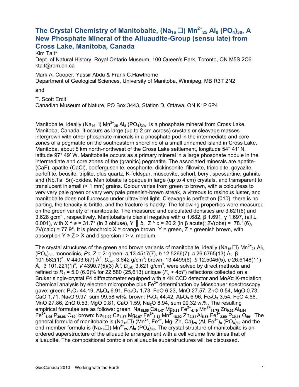 The Crystal Chemistry of Manitobaite