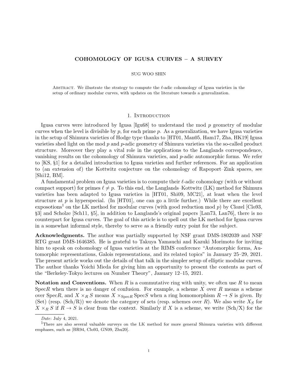 Cohomology of Igusa Curves – a Survey