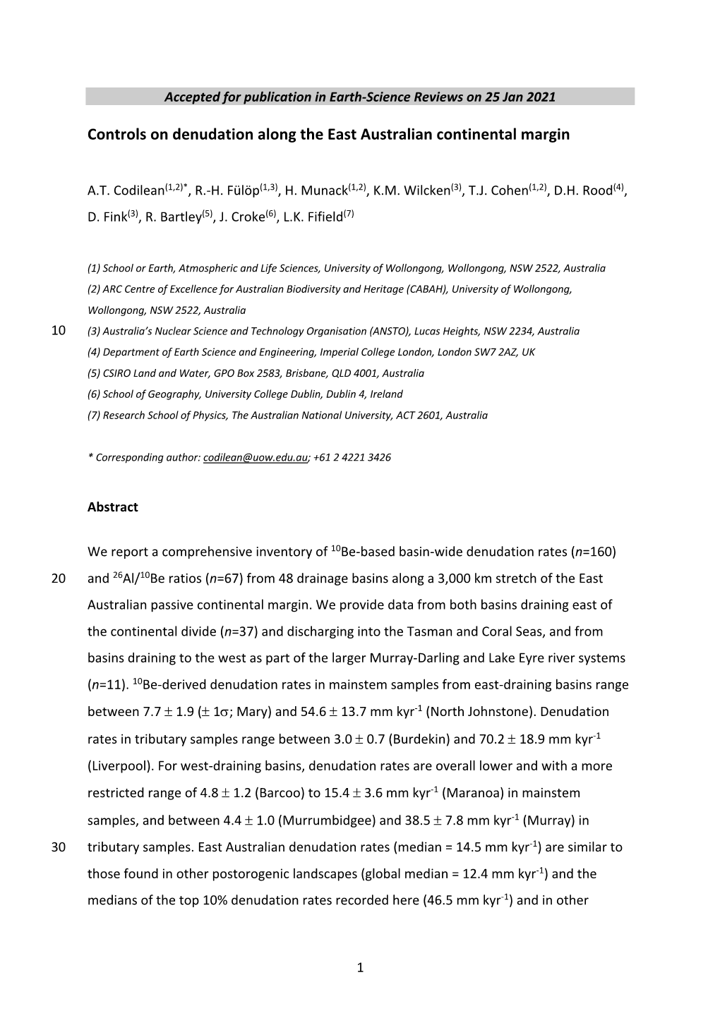 Controls on Denudation Along the East Australian Continental Margin