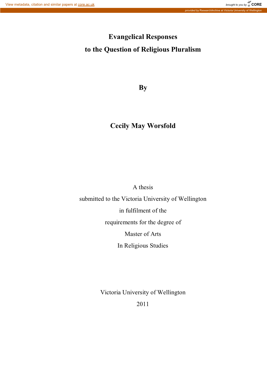 Evangelical Responses to the Question of Religious Pluralism By