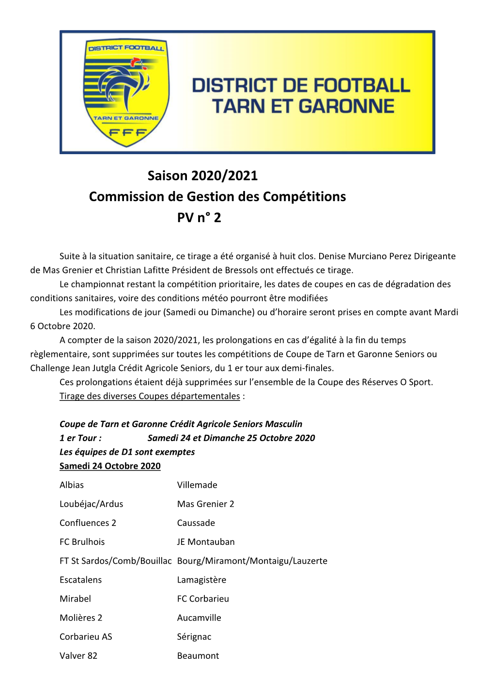 Saison 2020/2021 Commission De Gestion Des Compétitions PV N° 2