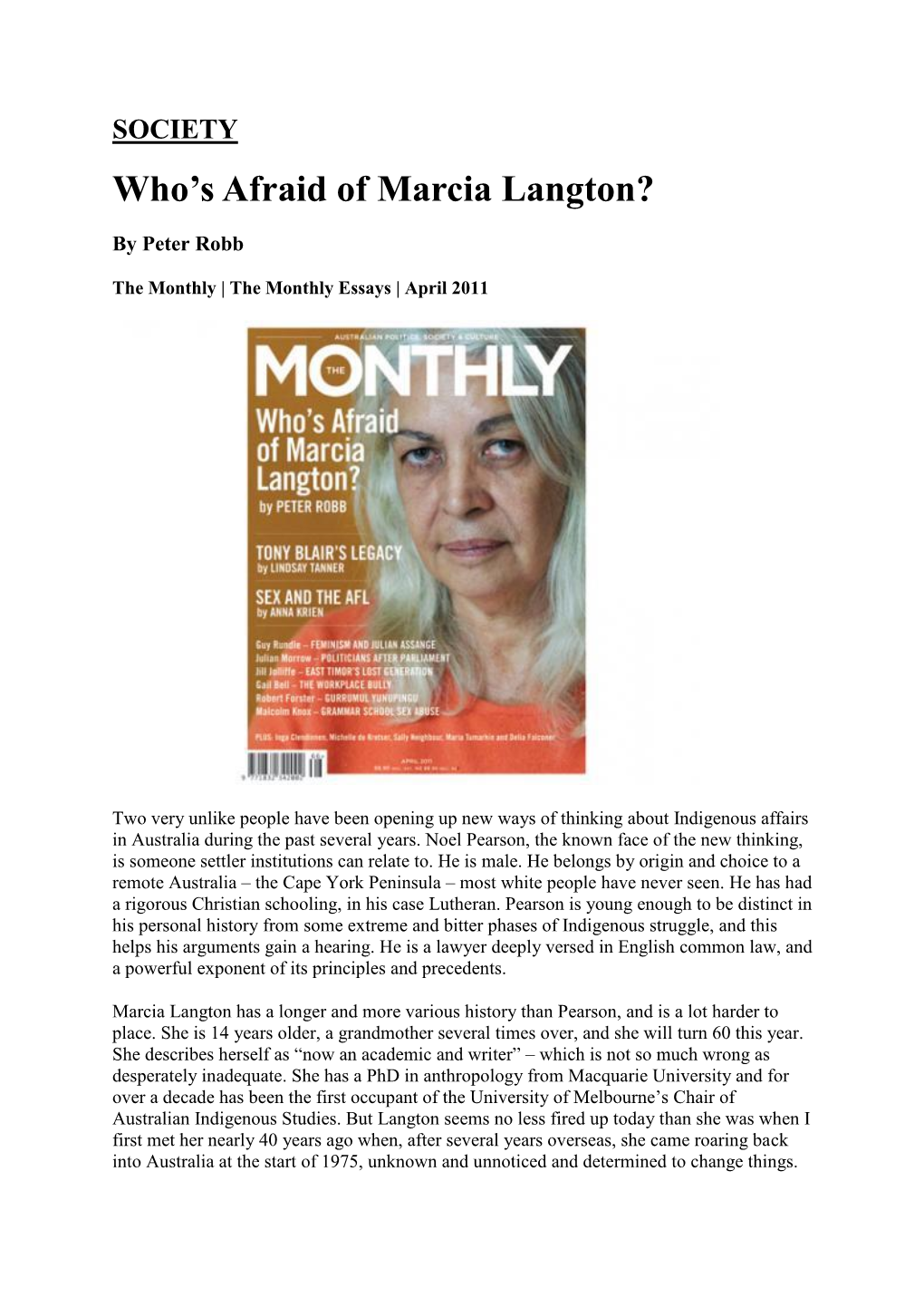 Who's Afraid of Marcia Langton?