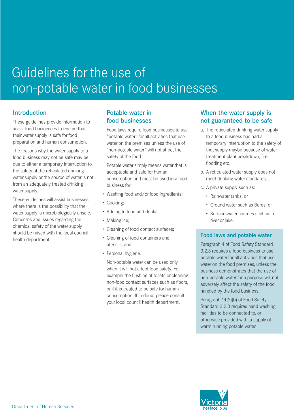 Guidelines for the Use of Non-Potable Water in Food Businesses