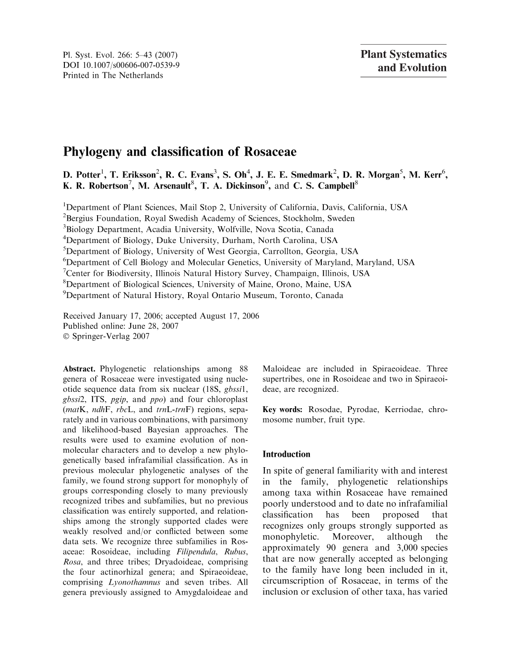 Phylogeny and Classification of Rosaceae