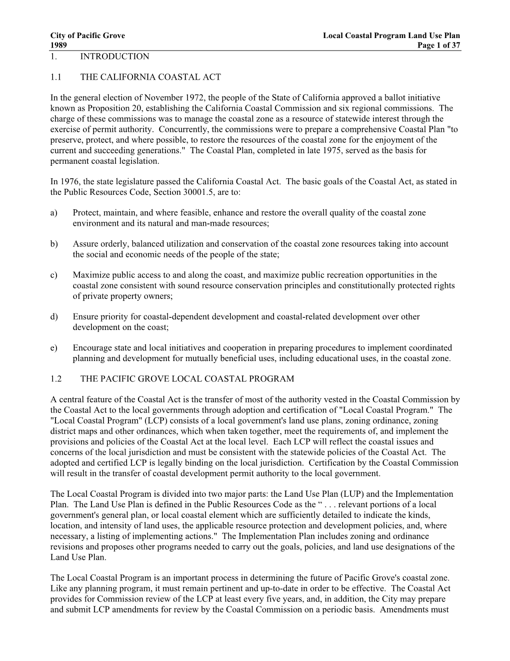 Local Coastal Program Land Use Plan 1989 Page 1 of 37 1