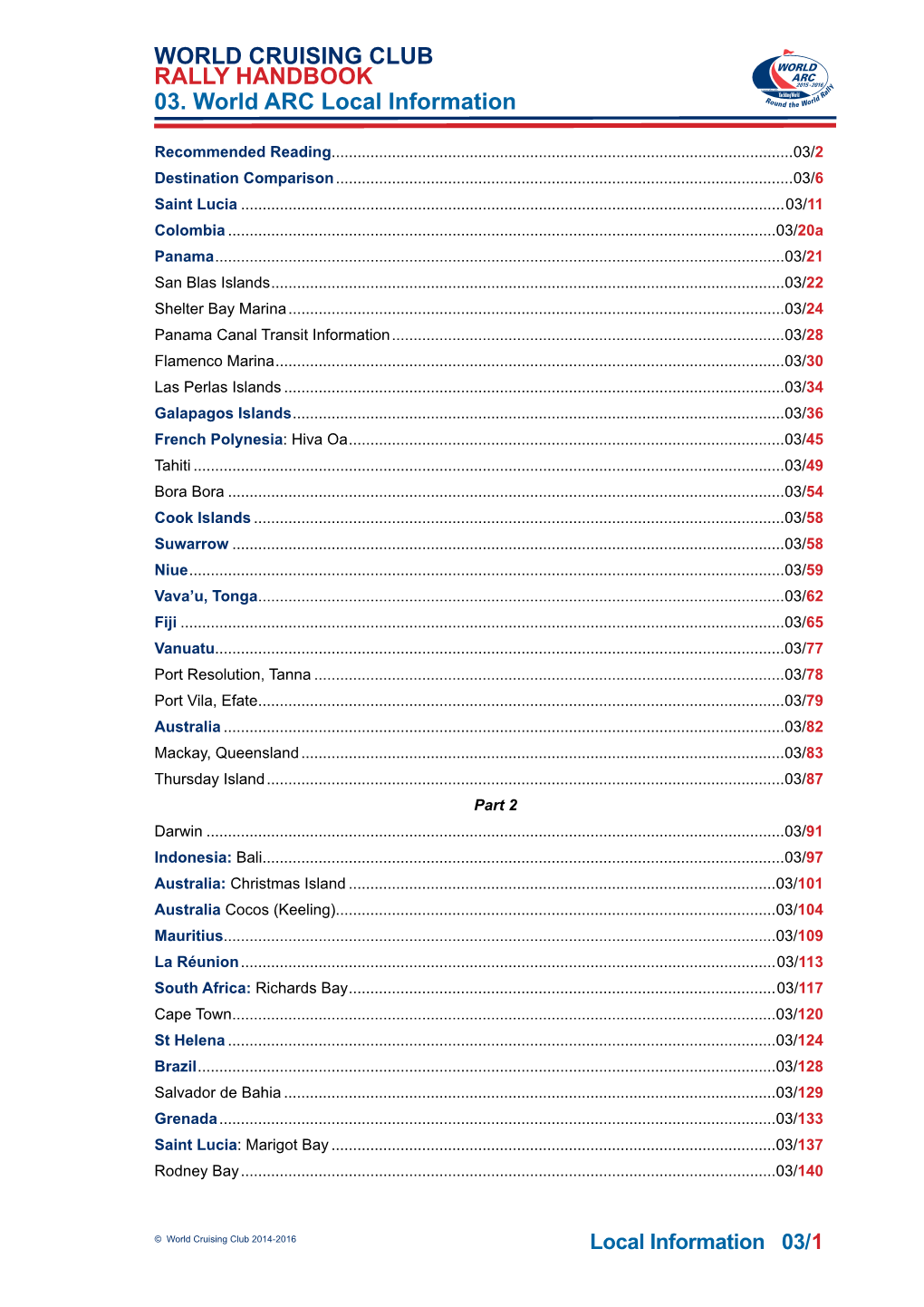 03. World ARC Local Information WORLD CRUISING CLUB RALLY