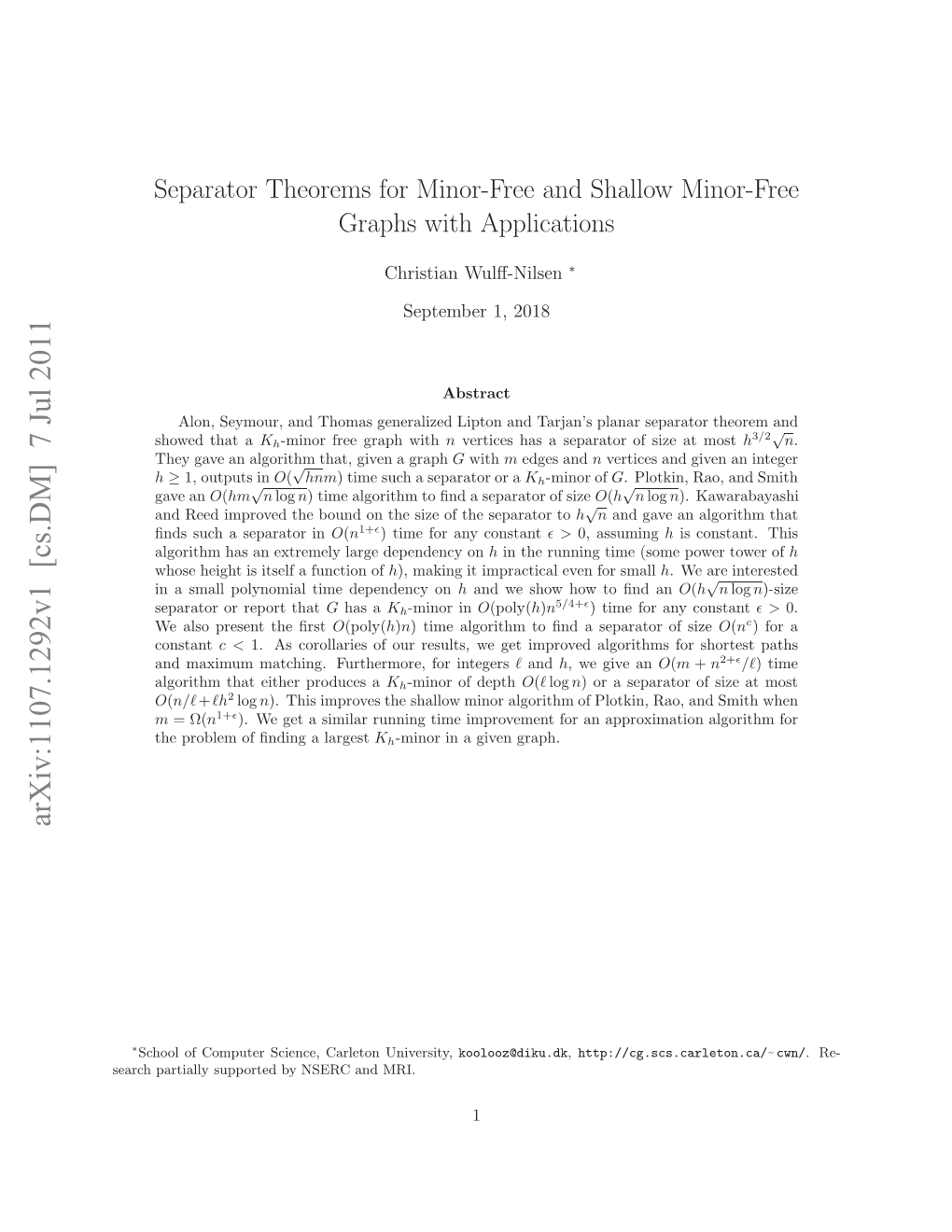 Separator Theorems for Minor-Free and Shallow Minor-Free Graphs with Applications