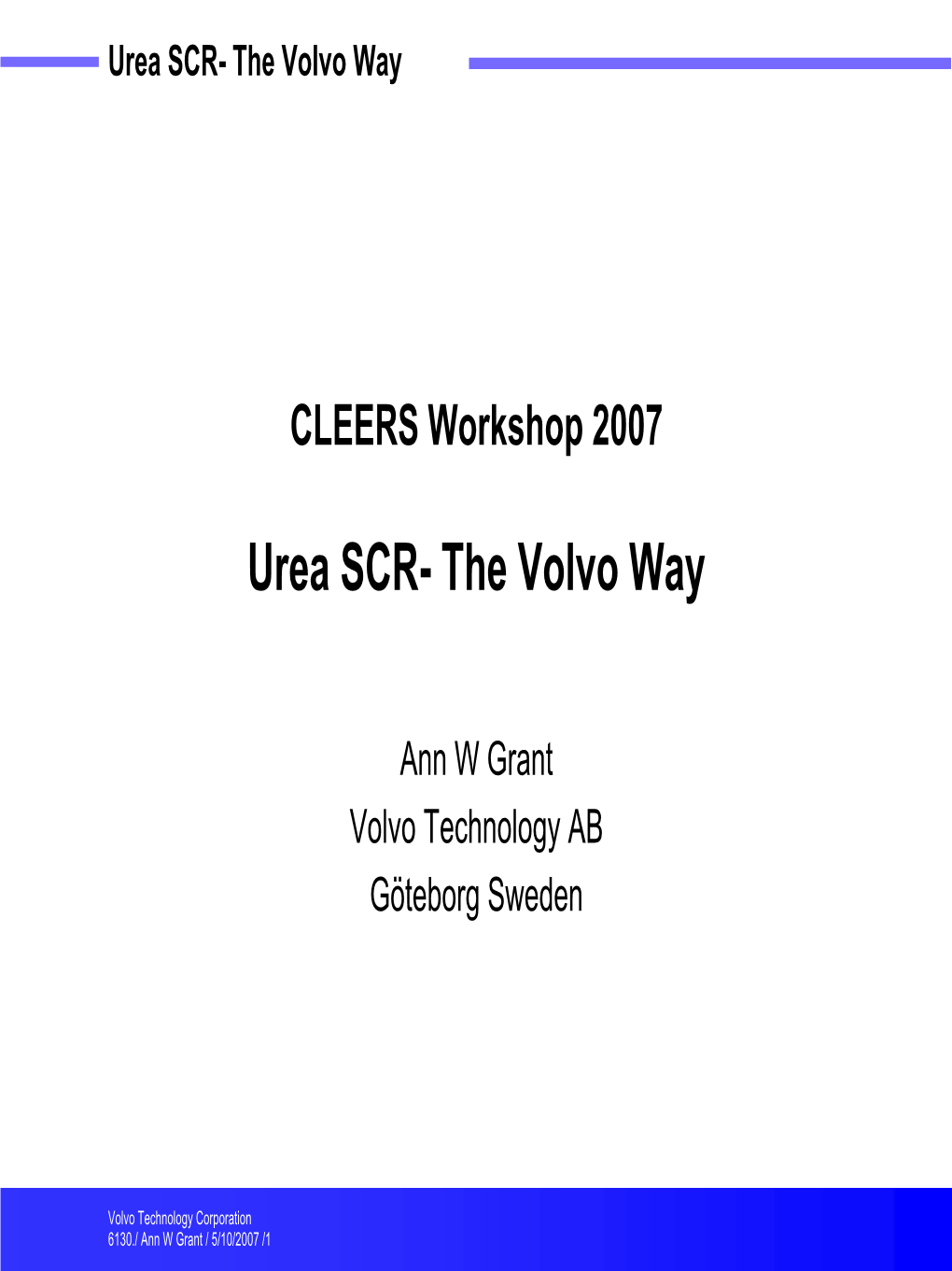 Urea SCR- the Volvo Way