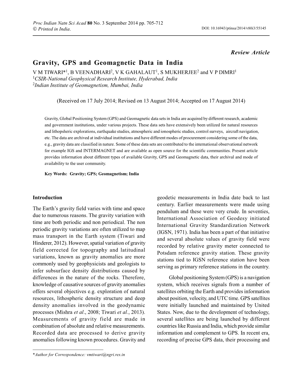 Gravity, GPA and Geomagnetic Data in India