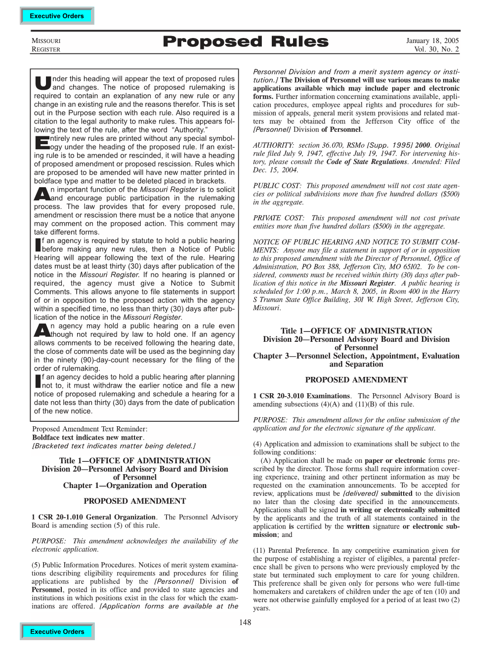 Proposed Rules January 18, 2005 REGISTER Vol